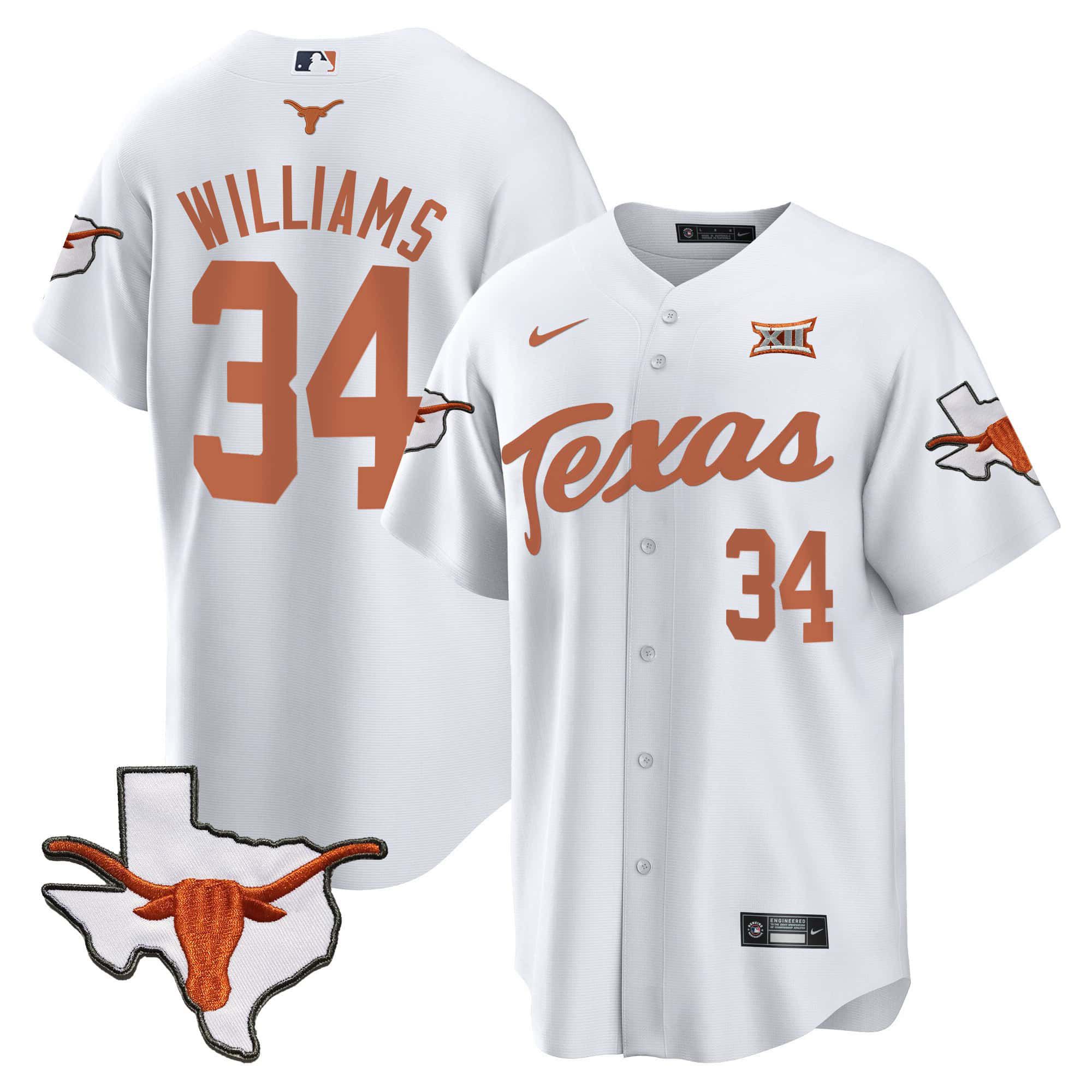 Men Texas Longhorns #34 Williams White 2024 Baseball NCAA Jersey